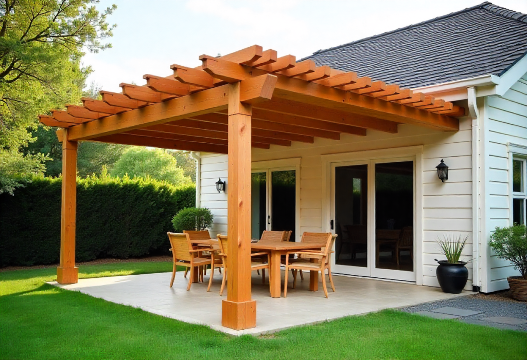 beautiful Timber Pergola Installation attached to a traditional Tasmanian home 
