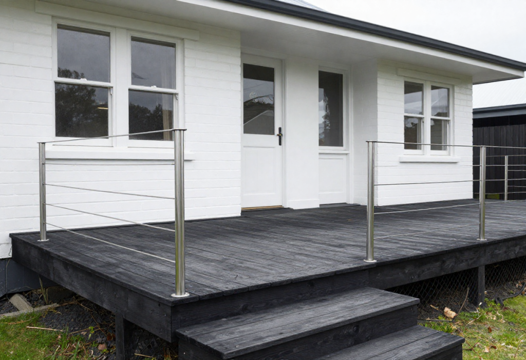 charcoal-stained treated pine deck 