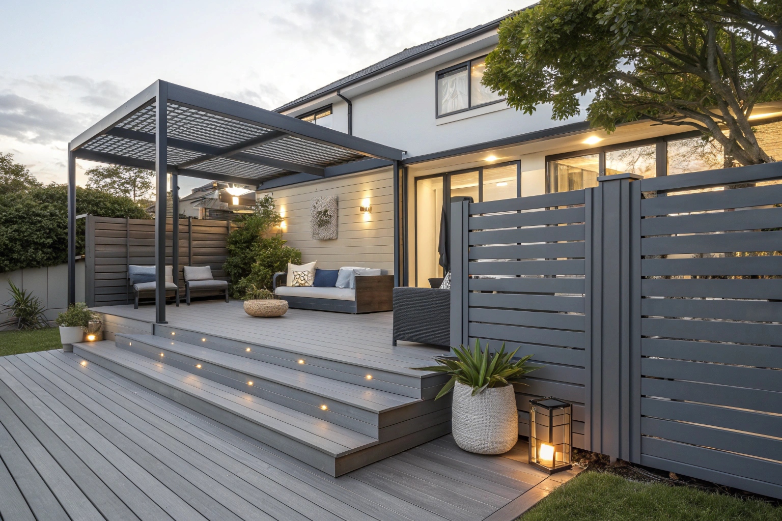 Composite privacy wall screening on modern deck in Hobart