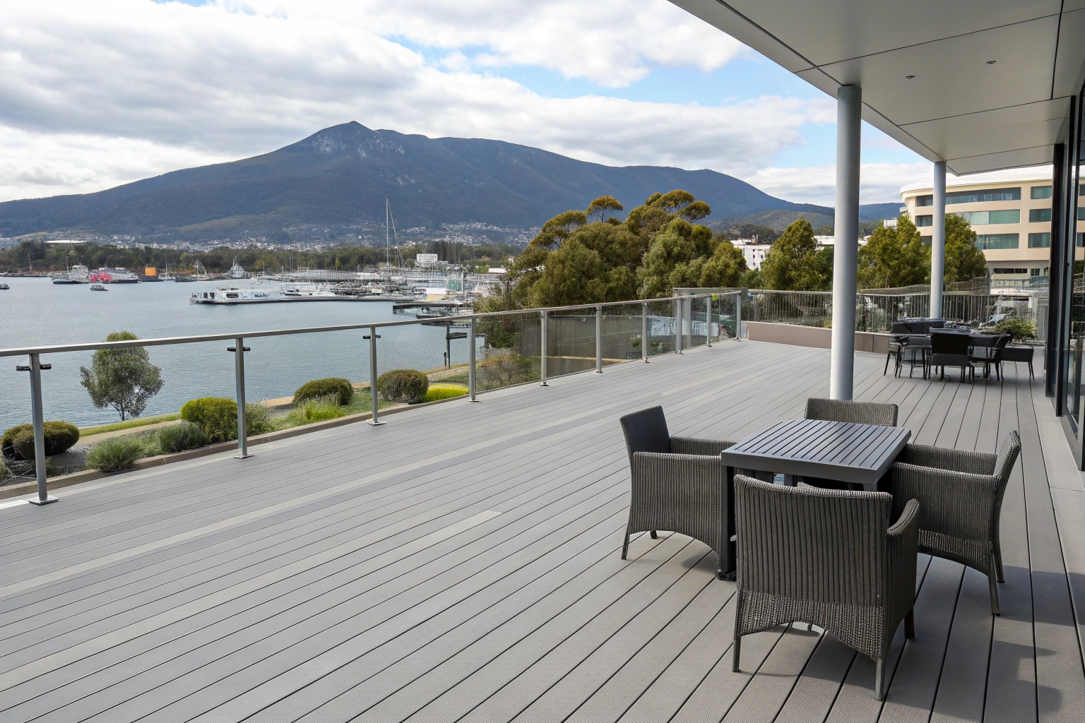 Composite decking installation Hobart with mountain views