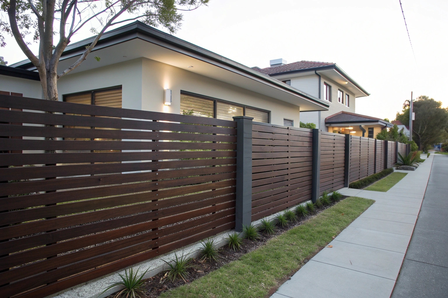 Contemporary horizontal slat timber fence Hobart
