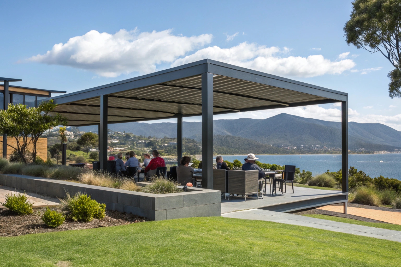 Modern gazebo builder Hobart - steel pavilion for outdoor entertaining