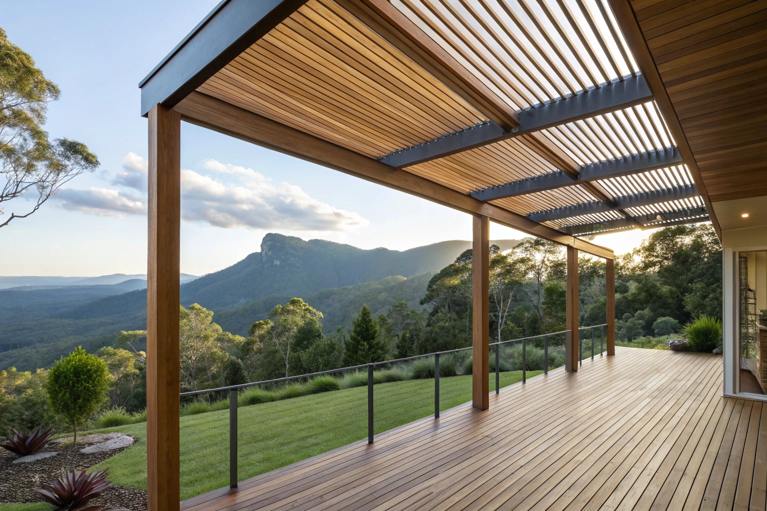Timber pergola shade structure over outdoor deck in Hobart Tasmania